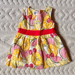 Toffy House Infant Sleeveless Tie Waist Fruit Print Dress, Red Yellow Sz 6-9M